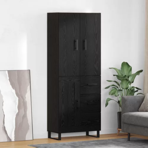 vidaXL Magasfiú fiókkal 2 pcs Fekete tölgy Műanyag Fa és Üveg