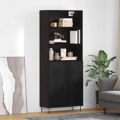 vidaXL Magasfiú fiókkal 2 pcs Fekete tölgy Faanyag