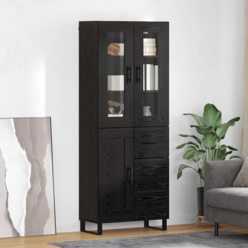 vidaXL Magasfiú fiókkal 2 pcs Fekete tölgy Műanyag Fa és Üveg
