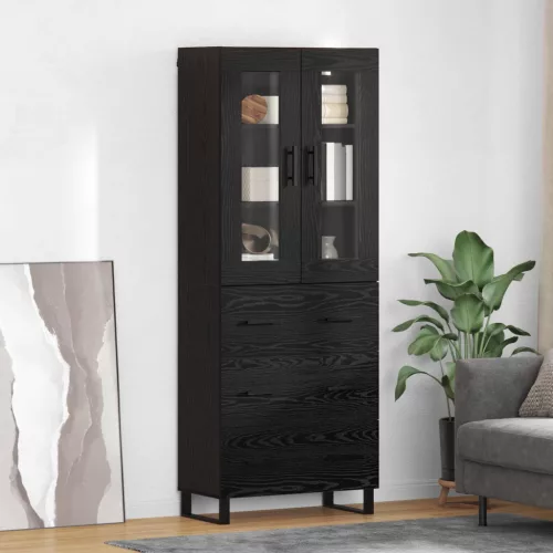 vidaXL Magasfiú fiókkal 2 pcs Fekete tölgy Műanyag Fa és Üveg