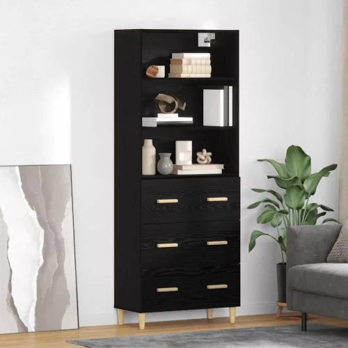 vidaXL Magasfiú fiókkal Fekete tölgy 69,5 x 32,5 x 180 cm Faanyag
