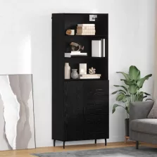   vidaXL Magasfiú Fekete tölgy 69,5 x 34 x 180 cm Műanyag Fa és Üveg