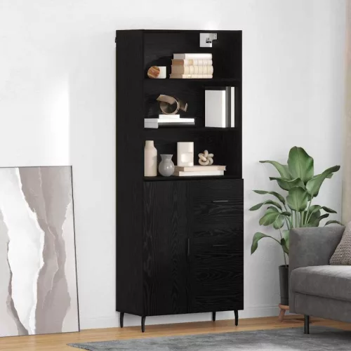 vidaXL Magasfiú Fekete tölgy 69,5 x 34 x 180 cm Műanyag Fa és Üveg