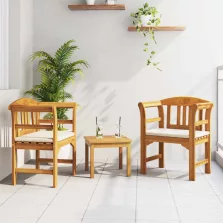   vidaXL Bútor szett párnával 3 pcs Természetes Tömör Akácfa