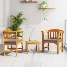   vidaXL Bútor szett párnával 3 pcs Természetes Tömör Akácfa