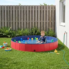   vidaXL Gyerekmedence Piros Ø200 x 30 cm Vastag PVC és mérnöki fa