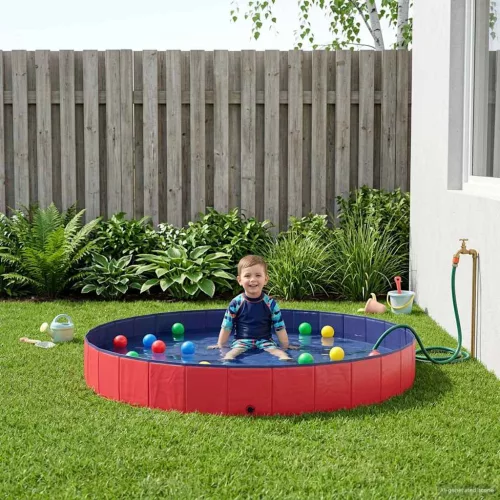 vidaXL Gyerekmedence Piros Ø300 x 38 cm Vastag PVC és mérnöki fa