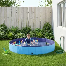   vidaXL Gyerekmedence Kék Ø200 x 30 cm Vastag PVC és mérnöki fa