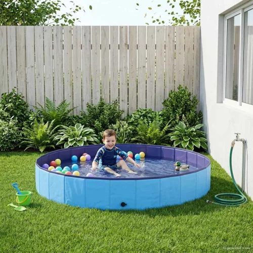 vidaXL Gyerekmedence Kék Ø200 x 30 cm Vastag PVC és mérnöki fa