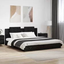   vidaXL Ágykeret támlával fejtámlával Fekete tölgy 200 x 200 cm Faanyag