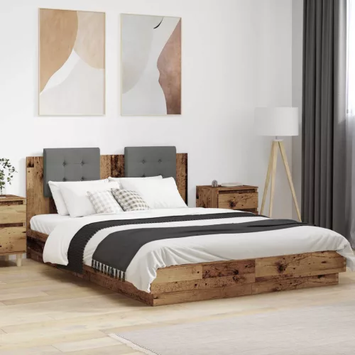 vidaXL Ágykeret támlával fejtámlával Öreg fa 150 x 200 cm Faanyag
