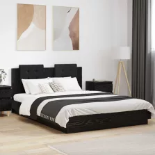   vidaXL Ágykeret támlával fejtámlával Fekete tölgy 150 x 200 cm Faanyag