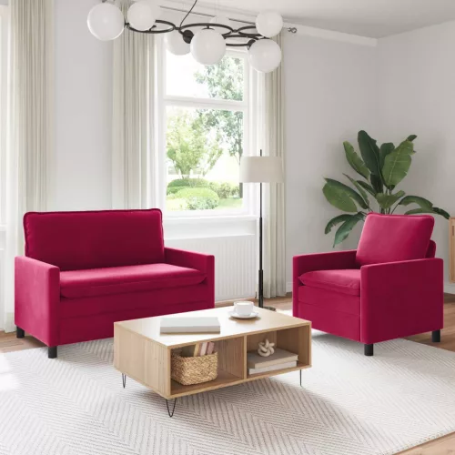 vidaXL Kanapé Szett 2 pcs Bordó Bársony