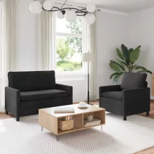 vidaXL Kanapé Szett 2 pcs Fekete Bársony