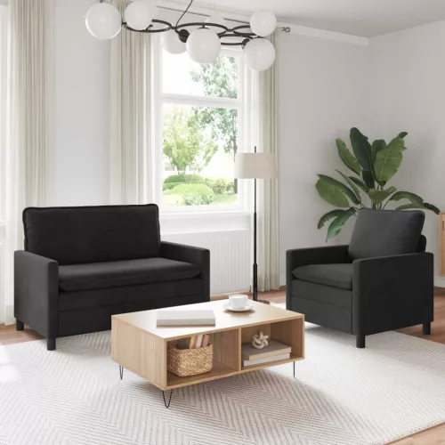 vidaXL Kanapé Szett 2 pcs Fekete Bársony