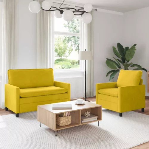 vidaXL Kanapé Szett 2 pcs Sárga Bársony
