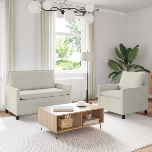 vidaXL Kanapé Szett 2 pcs Krémszínű Bársony