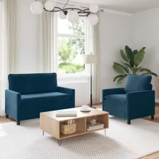 vidaXL Kanapé Szett 2 pcs Kék Bársony