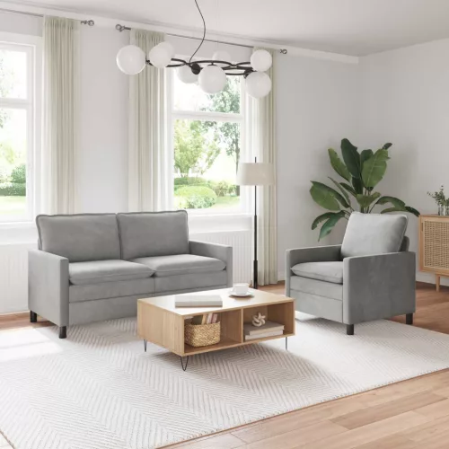 vidaXL Kanapé Szett 2 pcs Világosszürke Bársony