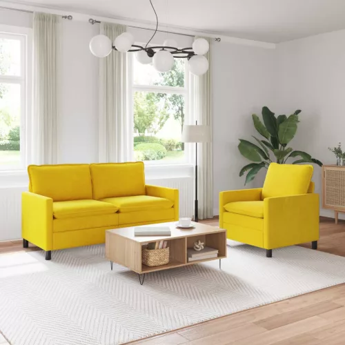 vidaXL Kanapé Szett 2 pcs Sárga Bársony