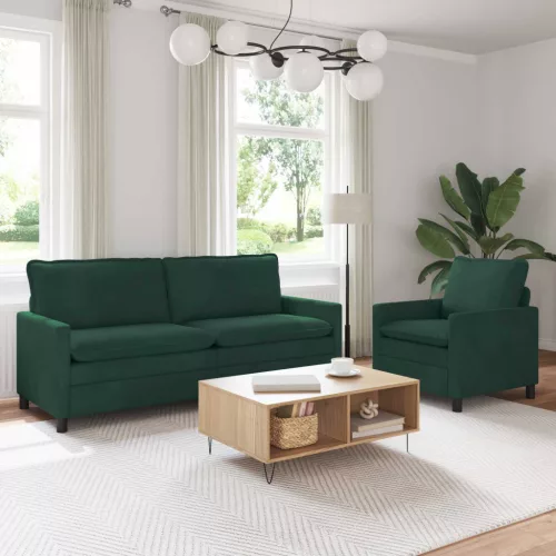 vidaXL Kanapé Szett 2 pcs Sötétzöld Bársony
