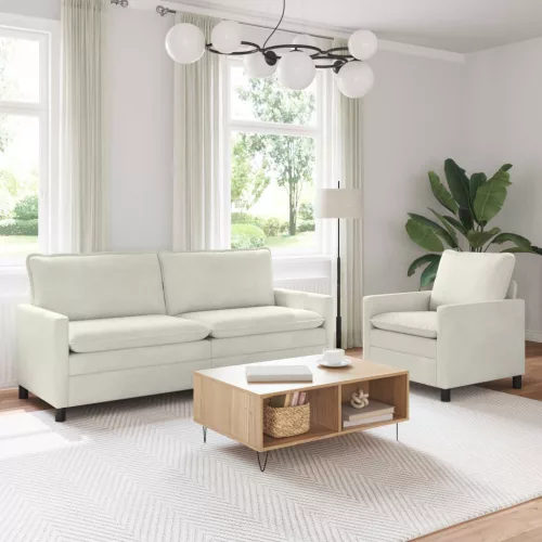 vidaXL Kanapé Szett 2 pcs Krémszínű Bársony