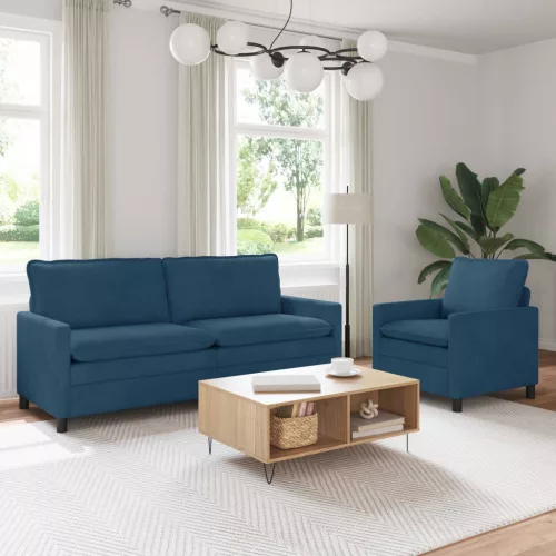 vidaXL Kanapé Szett 2 pcs Kék Bársony
