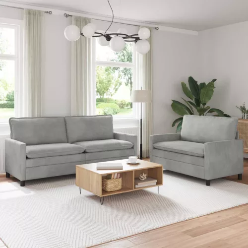 vidaXL Kanapé Szett 2 pcs Világosszürke Bársony
