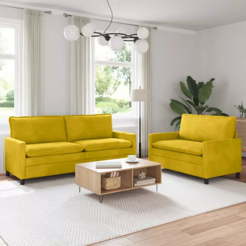 vidaXL Kanapé Szett 2 pcs Sárga Bársony