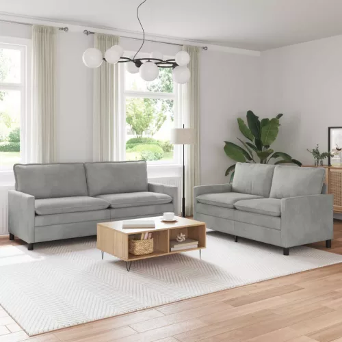 vidaXL Kanapé Szett 2 pcs Világosszürke Bársony
