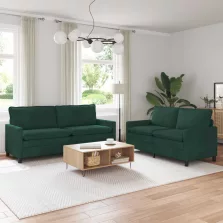 vidaXL Kanapé Szett 2 pcs Sötétzöld Bársony