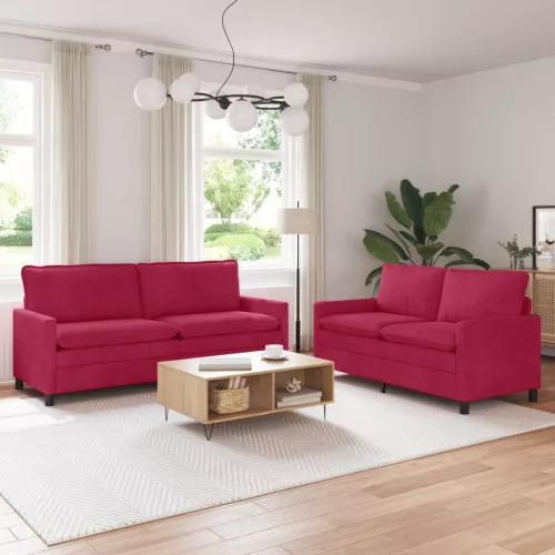 vidaXL Kanapé Szett 2 pcs Bordó Bársony