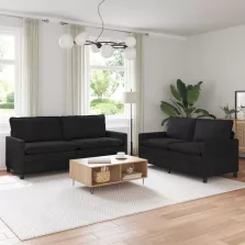 vidaXL Kanapé Szett 2 pcs Fekete Bársony