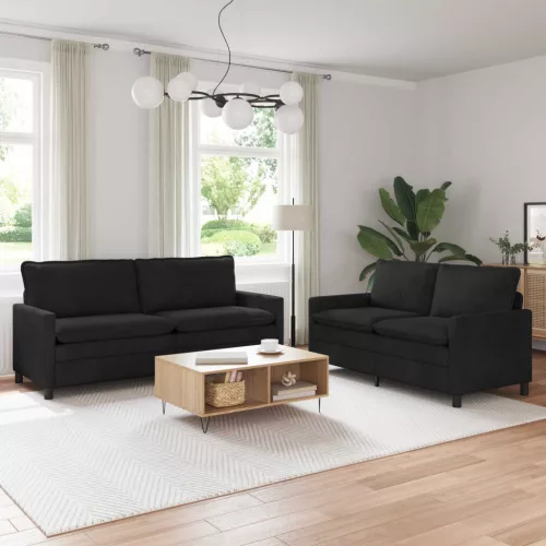 vidaXL Kanapé Szett 2 pcs Fekete Bársony
