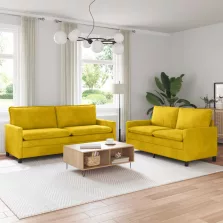 vidaXL Kanapé Szett 2 pcs Sárga Bársony