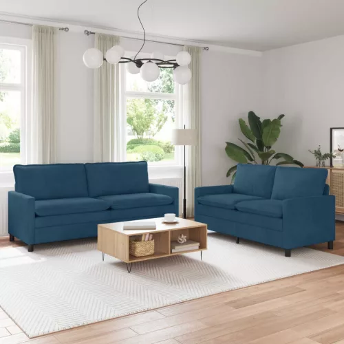 vidaXL Kanapé Szett 2 pcs Kék Bársony