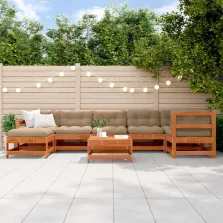 vidaXL Kerti lounge szett 8 pcs Viaszbarna Tömör Fenyőfa