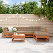 vidaXL Kerti lounge szett 7 pcs Viaszbarna Tömör Fenyőfa