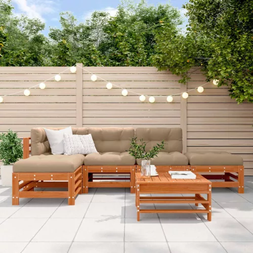 vidaXL Kerti lounge szett 6 pcs Viaszbarna Tömör Fenyőfa