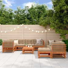 vidaXL Kerti lounge szett 10 pcs Viaszbarna Tömör Fenyőfa