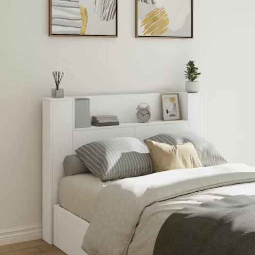 vidaXL Fejtámla LED -es lámpákkal Fehér 140 x 16,5 x 103,5 cm Faanyag
