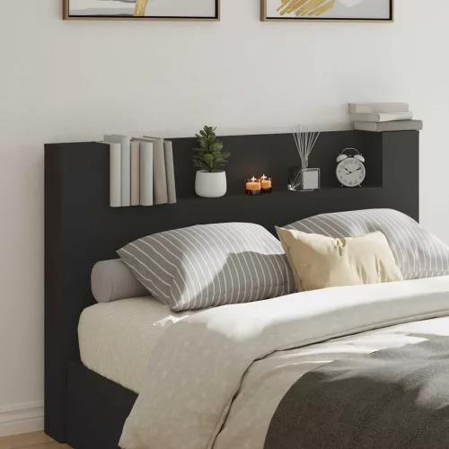 vidaXL Fejtámla LED -es lámpákkal Fekete 160 x 16,5 x 103,5 cm Faanyag
