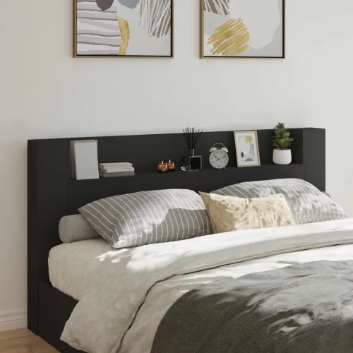 vidaXL Fejtámla LED -es lámpákkal Fekete 200 x 16,5 x 103,5 cm Faanyag