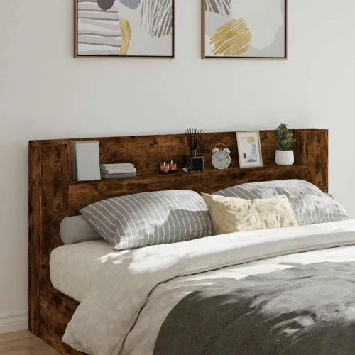 vidaXL Fejtámla polcokkal Füstölt tölgy 200 x 16,5 x 103,5 cm Faanyag