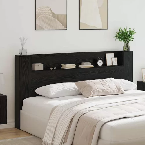 vidaXL Fejtámla polcokkal Fekete tölgy 200 x 15 x 103,5 cm Faanyag