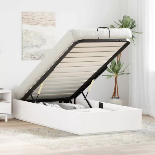 vidaXL Ottomán Ágykeret tárolóval Fehér 80 x 200 cm Tömör fenyő