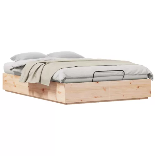 vidaXL Ottomán Ágykeret tárolóval Természetes 140 x 200 cm Tömör fenyő