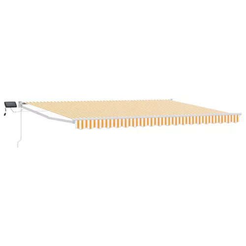 vidaXL LED-es, kézi kihúzható napernyő Narancs és fehér 5 x 3 m