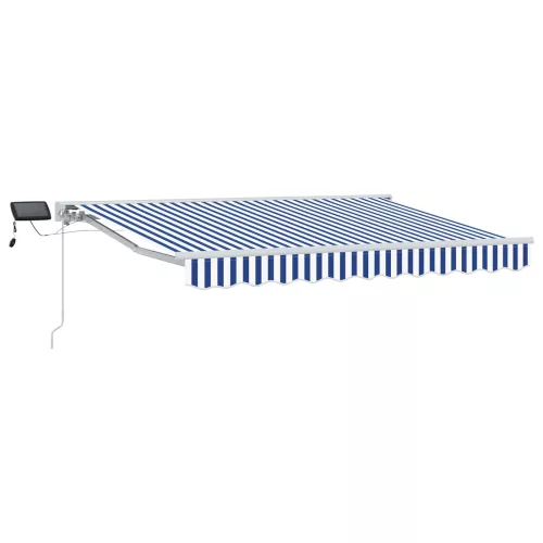 vidaXL Kézi napellenző keret LED világítással Kék és Fehér 3,5 x 2,5 m