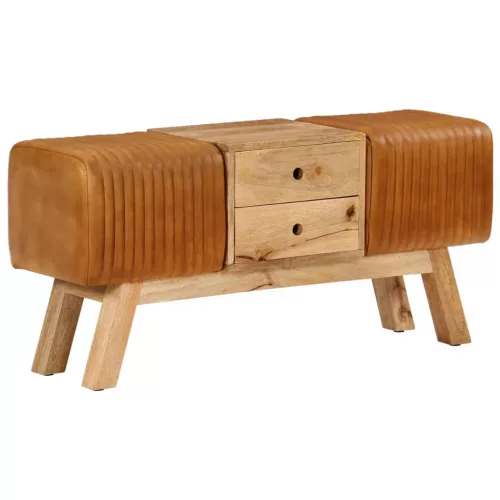 vidaXL barna valódi kecskebőr és tömör mangófa bokpad 107 cm